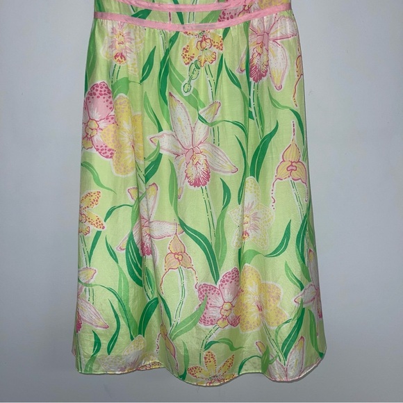 Lilly Pulitzer Dress Women's Size 8 US Green Pink Floral Silk Cotton Strapless‎ - Picture 4 of 10